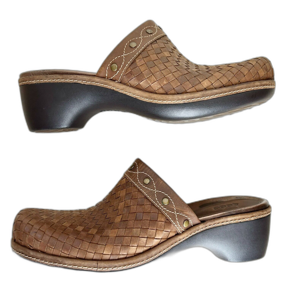 ECCO Clog Shoes 41 US 10 10.5 Tonal Brown Leather Studded Slip On Western Boho - Picture 3 of 10
